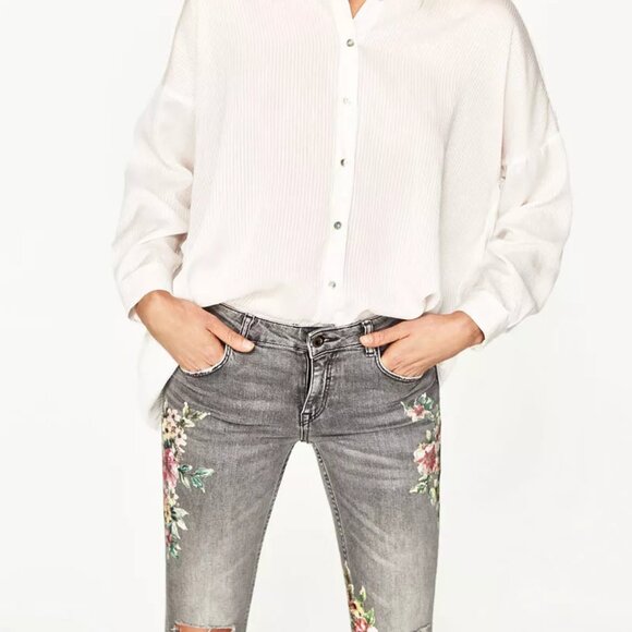Zara Mid-rise Floral Print Jeans - Picture 4 of 12